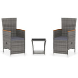 NNEVL 3 Piece Garden Lounge Set with Cushions Poly Rattan Grey