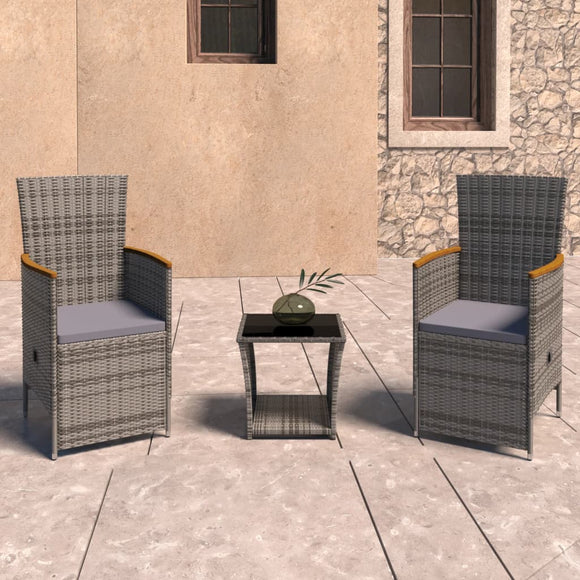 NNEVL 3 Piece Garden Lounge Set with Cushions Poly Rattan Grey
