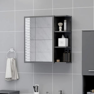 NNEVL Bathroom Mirror Cabinet High Gloss Grey 62.5x20.5x64 cm Chipboard