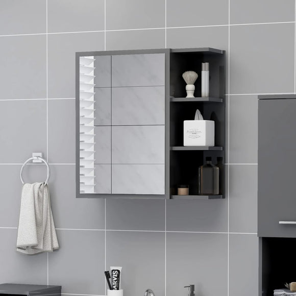 NNEVL Bathroom Mirror Cabinet High Gloss Grey 62.5x20.5x64 cm Chipboard