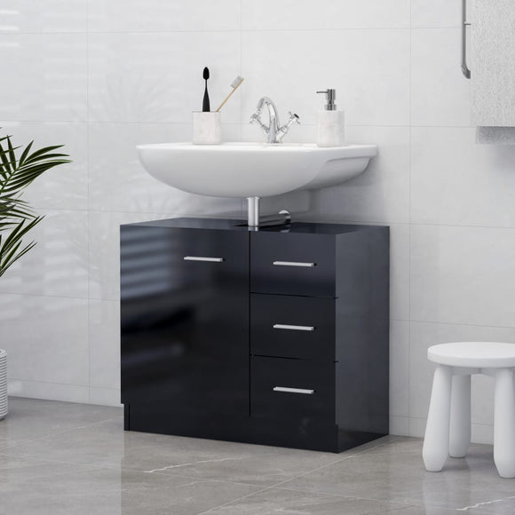 NNEVL Sink Cabinet High Gloss Black 63x30x54 cm Chipboard