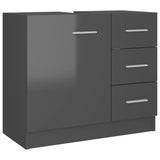NNEVL Sink Cabinet High Gloss Grey 63x30x54 cm Chipboard