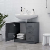 NNEVL Sink Cabinet High Gloss Grey 63x30x54 cm Chipboard