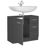 NNEVL Sink Cabinet High Gloss Grey 63x30x54 cm Chipboard