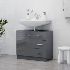 NNEVL Sink Cabinet High Gloss Grey 63x30x54 cm Chipboard
