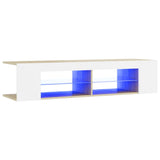 NNEVL TV Cabinet with LED Lights White and Sonoma Oak 135x39x30 cm