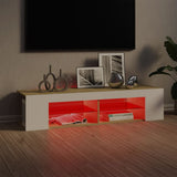 NNEVL TV Cabinet with LED Lights White and Sonoma Oak 135x39x30 cm