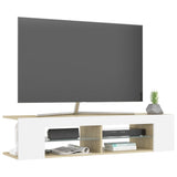 NNEVL TV Cabinet with LED Lights White and Sonoma Oak 135x39x30 cm