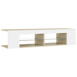 NNEVL TV Cabinet with LED Lights White and Sonoma Oak 135x39x30 cm