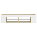 NNEVL TV Cabinet with LED Lights White and Sonoma Oak 135x39x30 cm