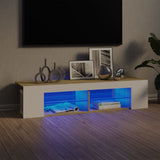 NNEVL TV Cabinet with LED Lights White and Sonoma Oak 135x39x30 cm