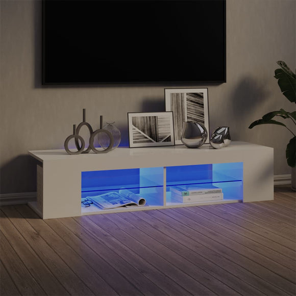 NNEVL TV Cabinet with LED Lights High Gloss White 135x39x30 cm