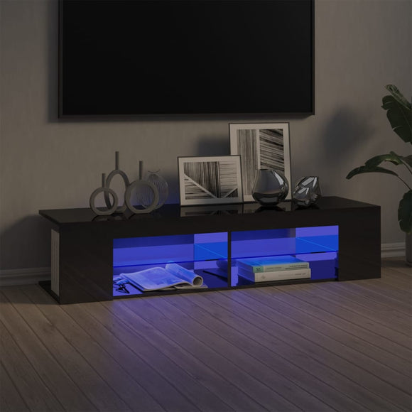 NNEVL TV Cabinet with LED Lights High Gloss Grey 135x39x30 cm