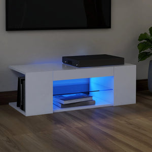 NNEVL TV Cabinet with LED Lights White 90x39x30 cm