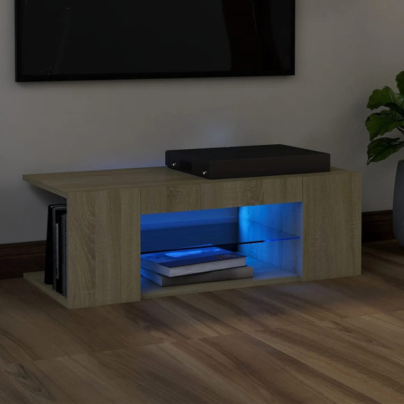 NNEVL TV Cabinet with LED Lights Sonoma Oak 90x39x30 cm