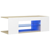 NNEVL TV Cabinet with LED Lights White and Sonoma Oak 90x39x30 cm