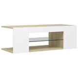 NNEVL TV Cabinet with LED Lights White and Sonoma Oak 90x39x30 cm