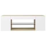 NNEVL TV Cabinet with LED Lights White and Sonoma Oak 90x39x30 cm