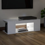 NNEVL TV Cabinet with LED Lights High Gloss White 90x39x30 cm