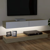 NNEVL TV Cabinet with LED Lights White and Sonoma Oak 120x35 cm