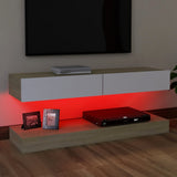 NNEVL TV Cabinet with LED Lights White and Sonoma Oak 120x35 cm