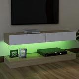NNEVL TV Cabinet with LED Lights White and Sonoma Oak 120x35 cm