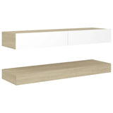 NNEVL TV Cabinet with LED Lights White and Sonoma Oak 120x35 cm