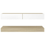 NNEVL TV Cabinet with LED Lights White and Sonoma Oak 120x35 cm