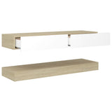 NNEVL TV Cabinet with LED Lights White and Sonoma Oak 120x35 cm