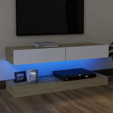 NNEVL TV Cabinet with LED Lights White and Sonoma Oak 120x35 cm