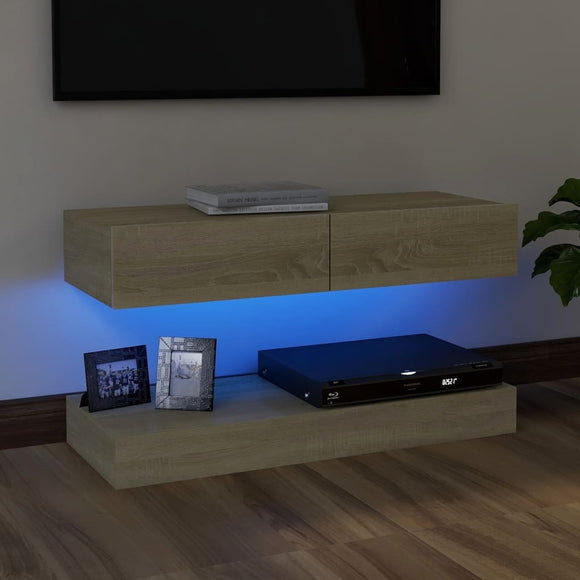 NNEVL TV Cabinet with LED Lights Sonoma Oak 90x35 cm
