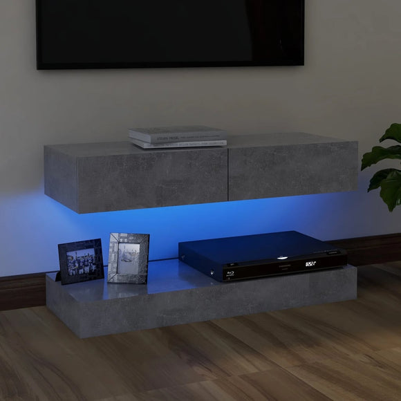 NNEVL TV Cabinet with LED Lights Concrete Grey 90x35 cm
