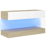 NNEVL TV Cabinet with LED Lights White and Sonoma Oak 90x35 cm