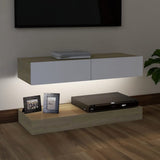 NNEVL TV Cabinet with LED Lights White and Sonoma Oak 90x35 cm
