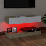 NNEVL TV Cabinet with LED Lights White and Sonoma Oak 90x35 cm