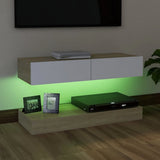 NNEVL TV Cabinet with LED Lights White and Sonoma Oak 90x35 cm