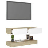 NNEVL TV Cabinet with LED Lights White and Sonoma Oak 90x35 cm