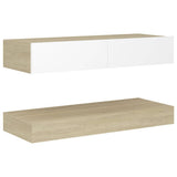 NNEVL TV Cabinet with LED Lights White and Sonoma Oak 90x35 cm