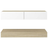 NNEVL TV Cabinet with LED Lights White and Sonoma Oak 90x35 cm