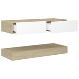 NNEVL TV Cabinet with LED Lights White and Sonoma Oak 90x35 cm