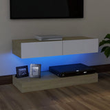 NNEVL TV Cabinet with LED Lights White and Sonoma Oak 90x35 cm