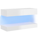 NNEVL TV Cabinet with LED Lights High Gloss White 90x35 cm