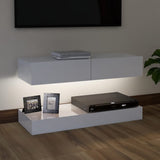 NNEVL TV Cabinet with LED Lights High Gloss White 90x35 cm