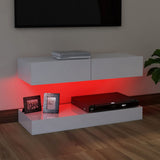 NNEVL TV Cabinet with LED Lights High Gloss White 90x35 cm