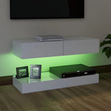 NNEVL TV Cabinet with LED Lights High Gloss White 90x35 cm