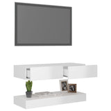 NNEVL TV Cabinet with LED Lights High Gloss White 90x35 cm