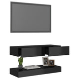 NNEVL TV Cabinet with LED Lights High Gloss Black 90x35 cm