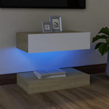 NNEVL TV Cabinet with LED Lights White and Sonoma Oak 60x35 cm