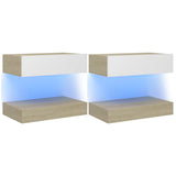 NNEVL TV Cabinets with LED Lights 2 pcs White and Sonoma Oak 60x35 cm