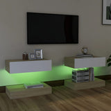 NNEVL TV Cabinets with LED Lights 2 pcs White and Sonoma Oak 60x35 cm